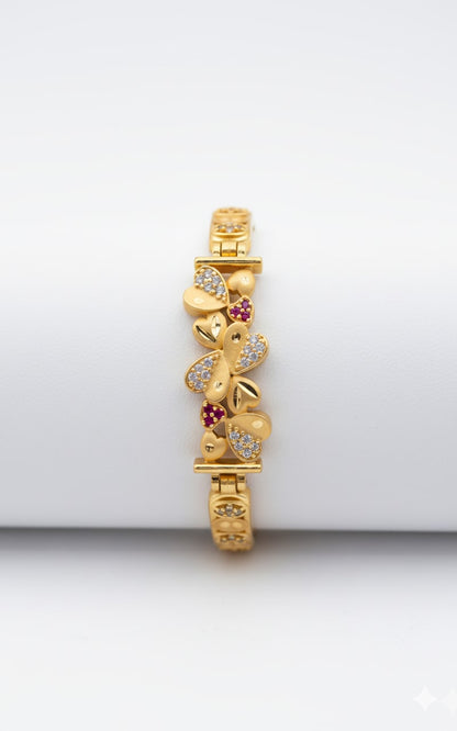 Micro Gold Plated Ad Diamond Studded Fancy Flower Bracelet With Swan Kadli Combo