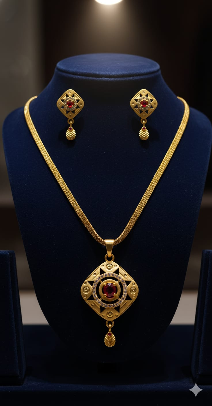 Square Pendant Set With Ad Diamond Studding And Adjustable Kadli