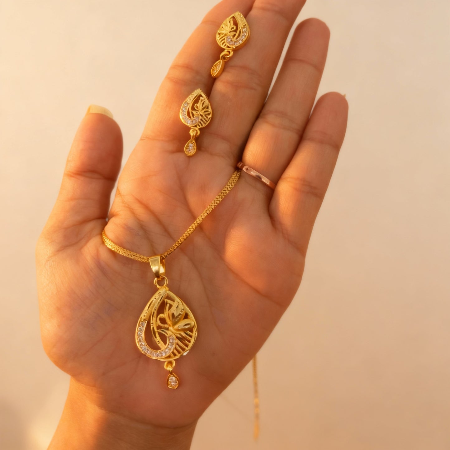 Charming Gold Plated AD Diamond Pendant Set for Everyday Elegance