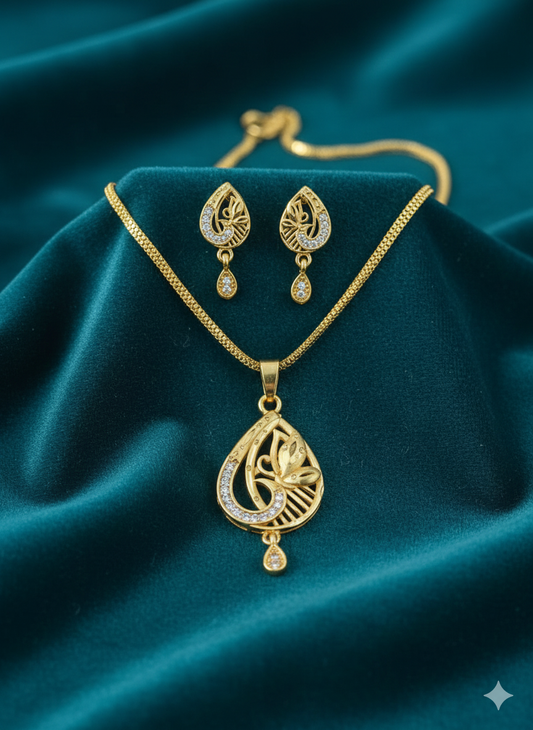 Charming Gold Plated AD Diamond Pendant Set for Everyday Elegance