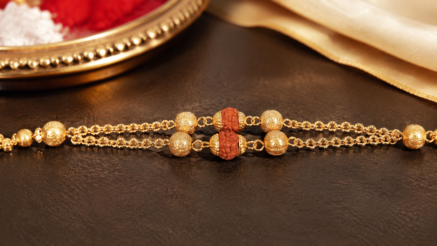 Premium Gold-Plated Rudraksha Double-Layer Chain Bracelet for Men