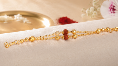 Premium Gold-Plated Rudraksha Double-Layer Chain Bracelet for Men