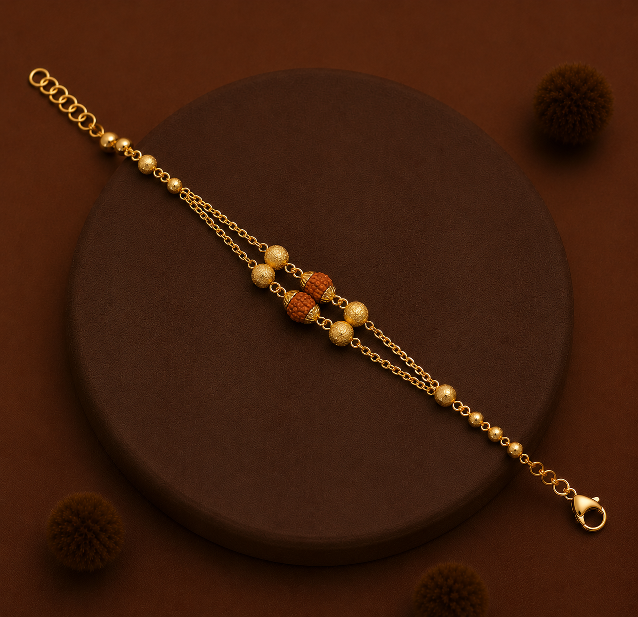 Premium Gold-Plated Rudraksha Double-Layer Chain Bracelet for Men