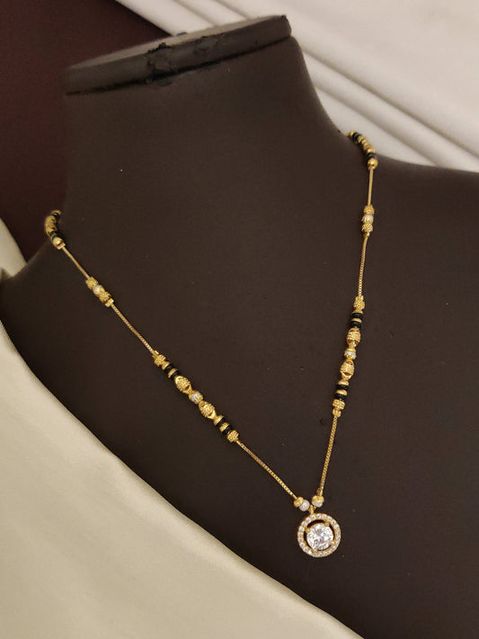 Gold Plated Ad Diamond Studded Pendant Mangalsutra For Women