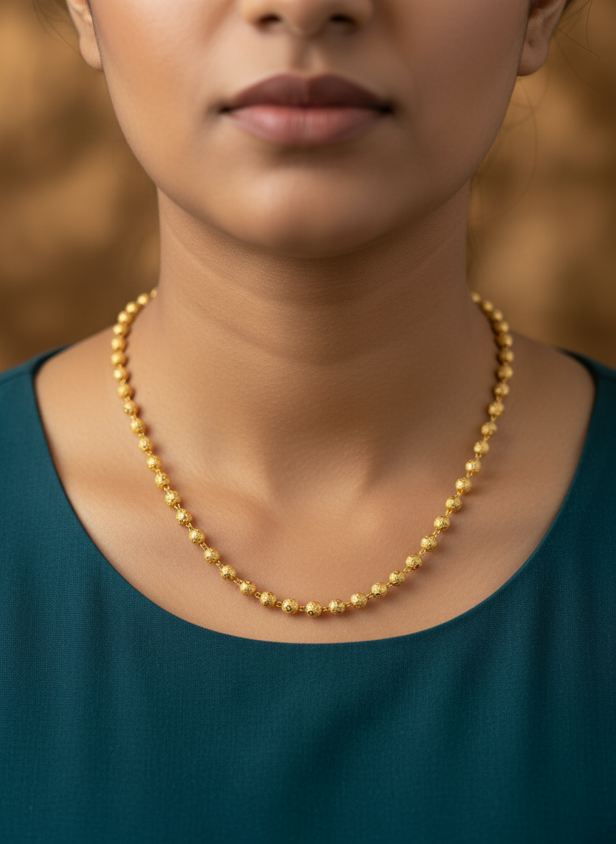 Classic Micro Gold Plated Elegant Beaded Necklace – Daily Wear Chain