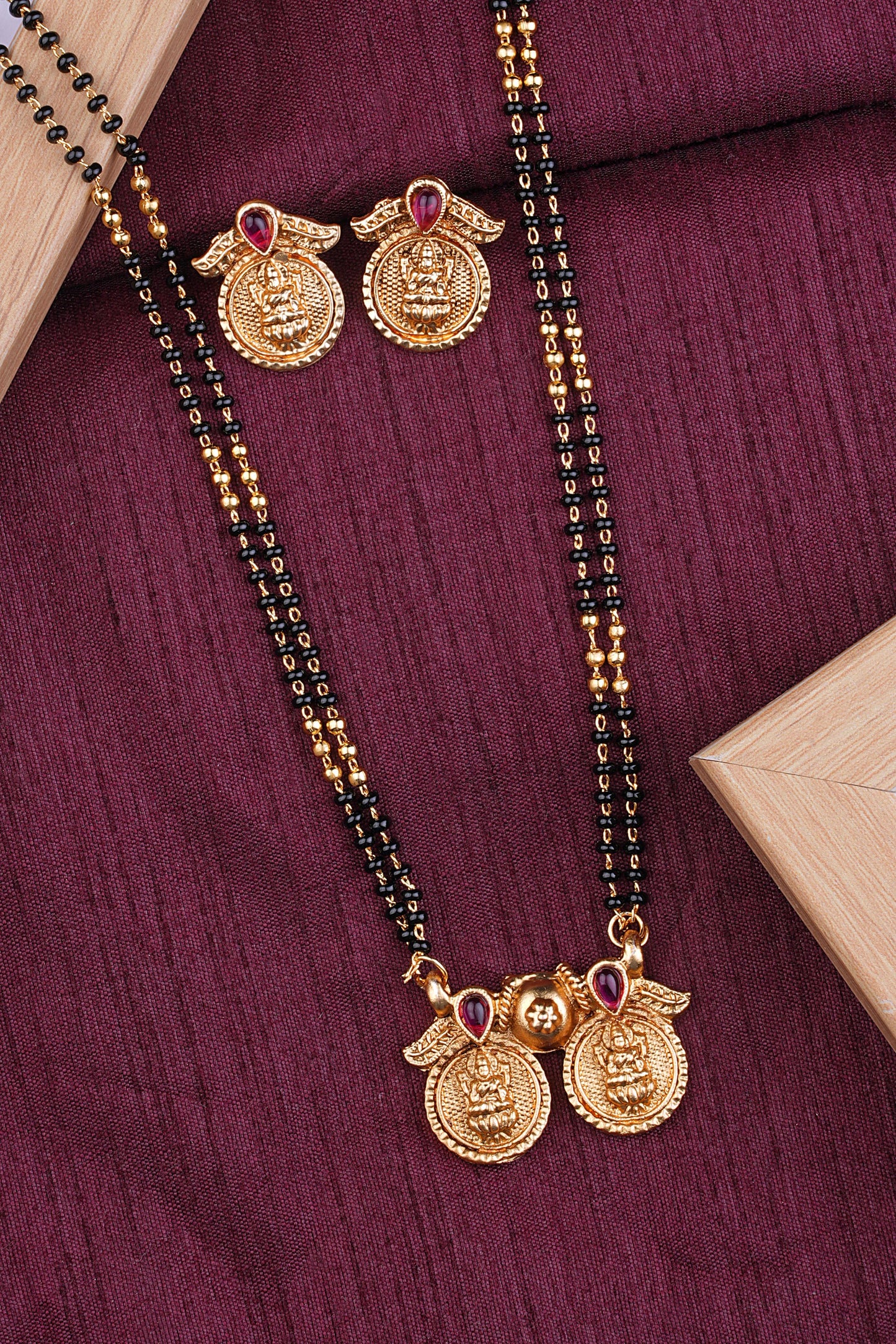 Classic Micro Gold Plated Lakshmi Coin Mangalsutra Set For Women