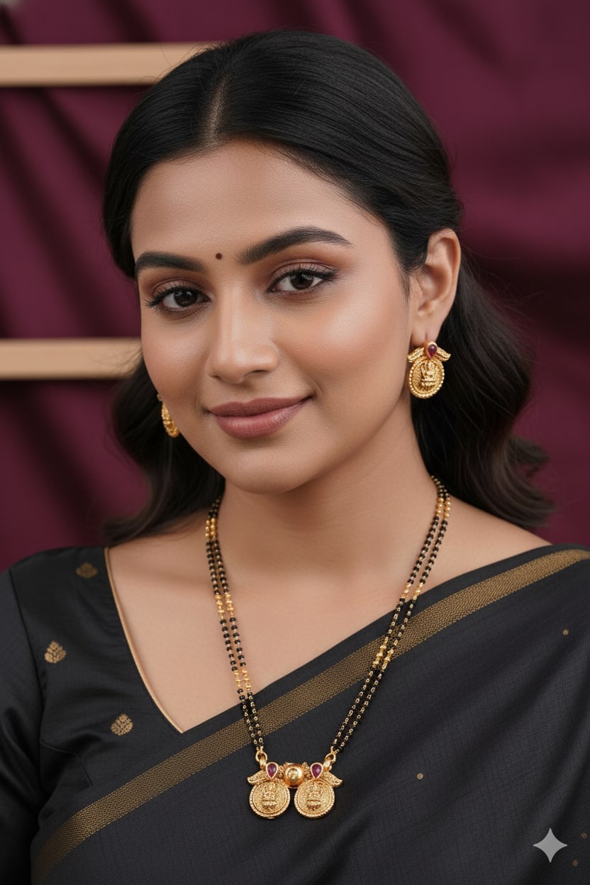 Classic Micro Gold Plated Lakshmi Coin Mangalsutra Set For Women