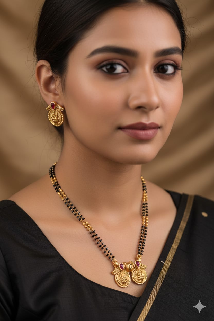 Classic Micro Gold Plated Lakshmi Coin Mangalsutra Set For Women