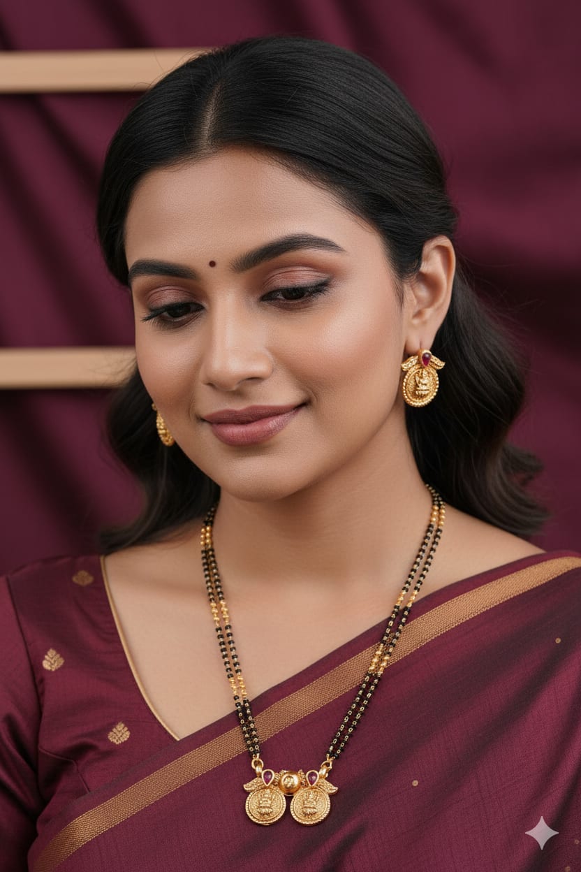 Classic Micro Gold Plated Lakshmi Coin Mangalsutra Set For Women