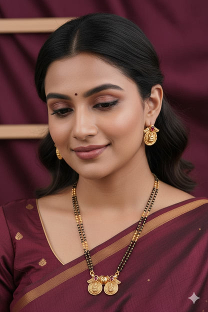 Classic Micro Gold Plated Lakshmi Coin Mangalsutra Set For Women