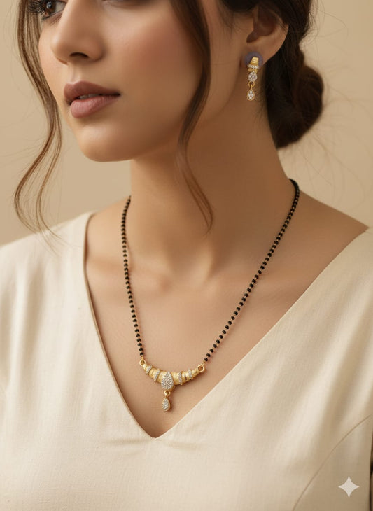 Forming Ad Diamond High Gold Plated Oval Mangalsutra   3 Months Guarantee