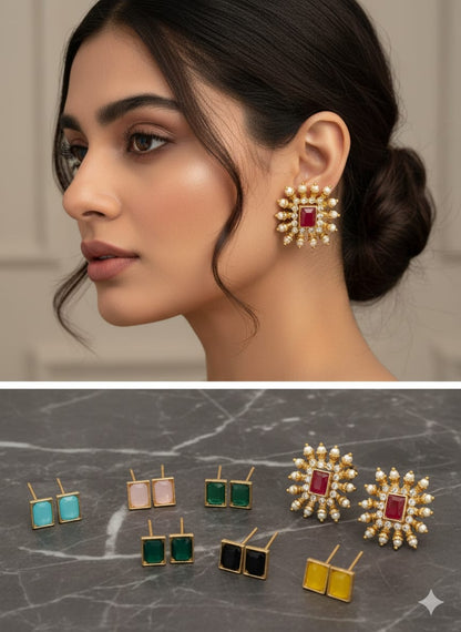 Traditional & Modern Fusion Ad Diamond & Pearl Drop Square Changeable Earrings For Women