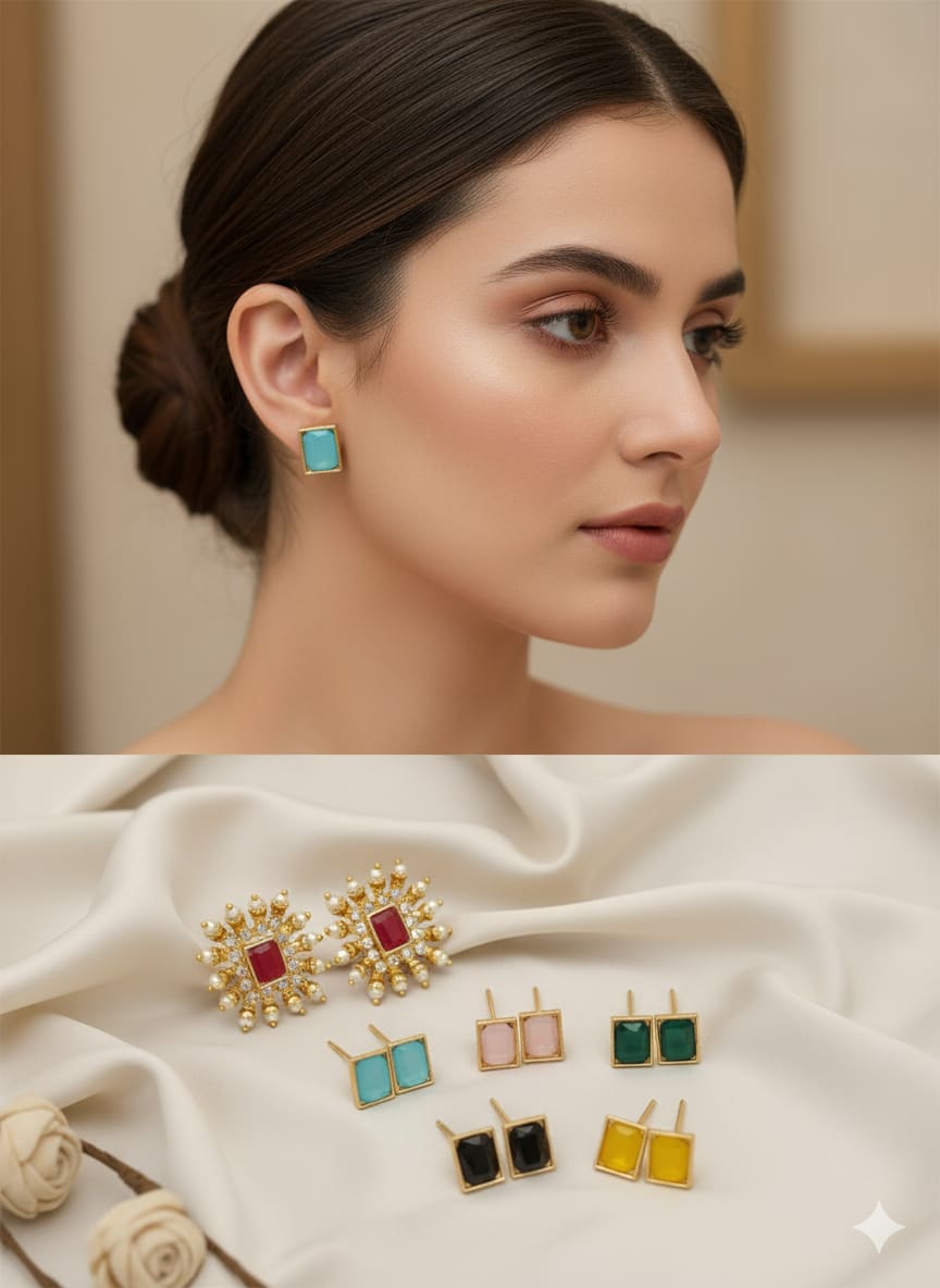 Traditional & Modern Fusion Ad Diamond & Pearl Drop Square Changeable Earrings For Women