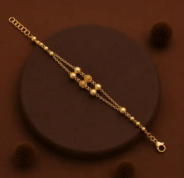 Designer Gold Plated Double Layer Fancy Beaded Rakhi Bracelet for Men & Boys