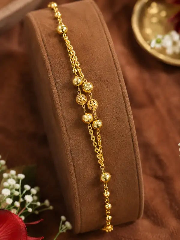 Designer Gold Plated Double Layer Fancy Beaded Rakhi Bracelet for Men & Boys