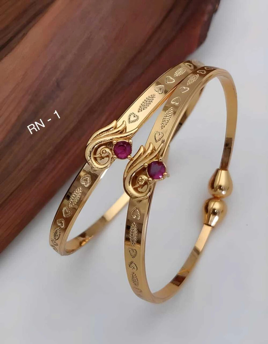 Designer Gold Plated Fancy Adjustable Bangle Combo for Women | Floral, Swan & Ruby Stone Design (Set of 3 Pairs)