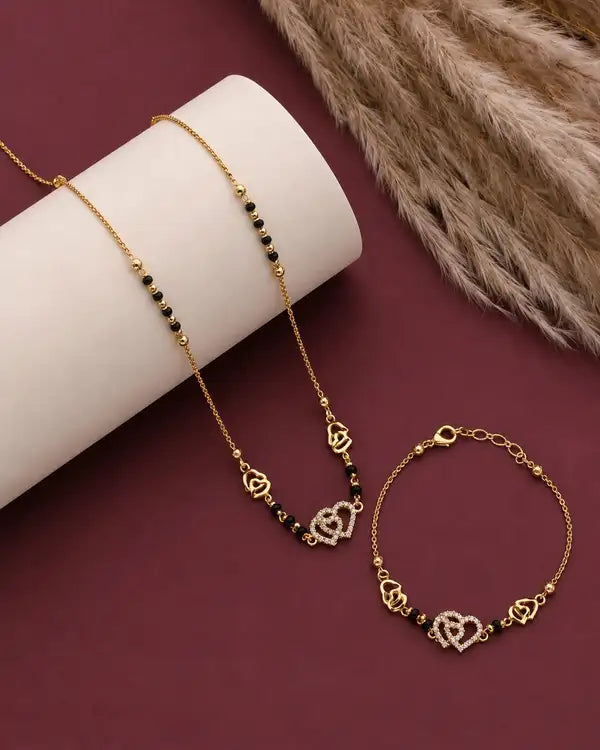 Designer Gold Plated Heart AD Mangalsutra & Matching Bracelet Combo for Women |