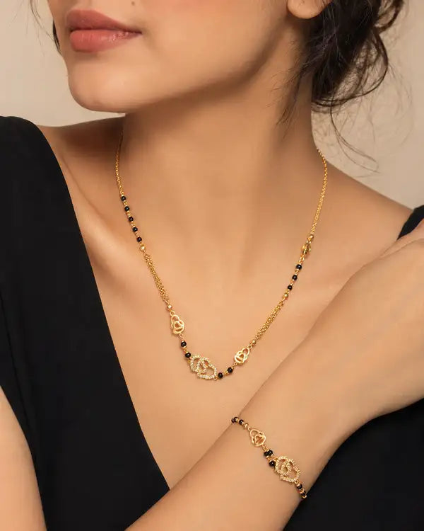 Designer Gold Plated Heart AD Mangalsutra & Matching Bracelet Combo for Women |