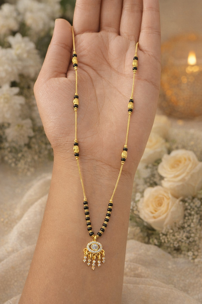 Designer Gold Plated Mangalsutra Combo Set for Women | Black Bead Mangalsutra with Pendant, Choker & Matching Earrings (Set of 3)