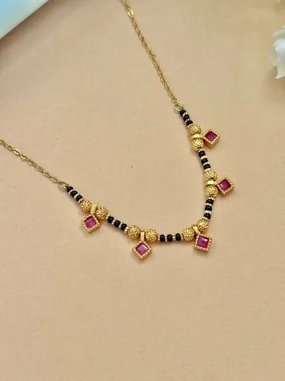 Designer Gold Plated Mangalsutra Combo Set for Women | Black Bead Mangalsutra with Pendant, Choker & Matching Earrings (Set of 3)