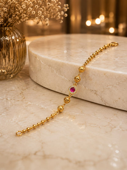 Designer Gold-Plated Ruby Stone Rakhi with American Diamond Halo | Premium Festive Raksha Bandhan Rakhi for Brother