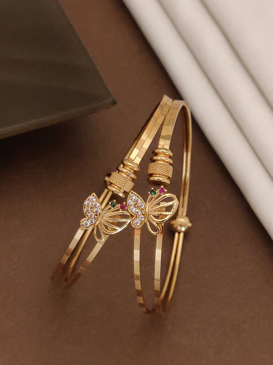 High Gold Plated Butterfly Ad Diamond Studded Bangles For Women