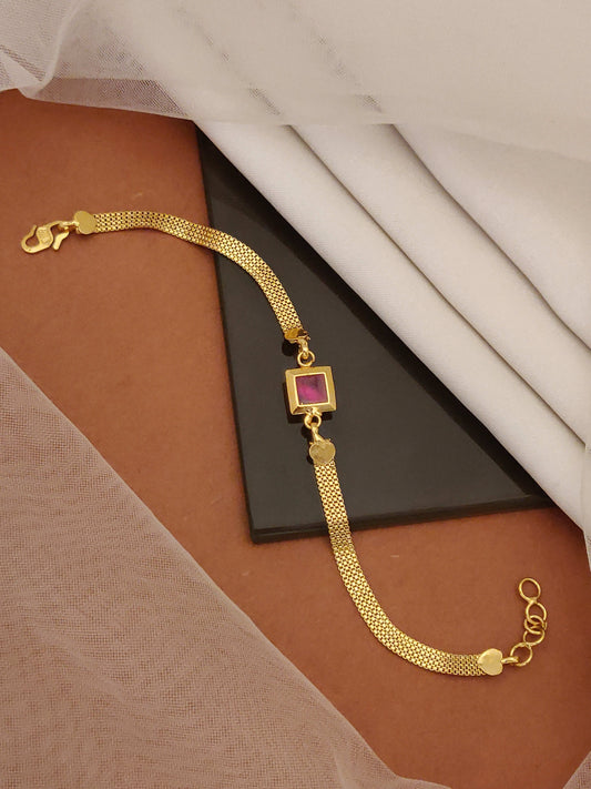 Designer High Gold Plated Ruby Stone Mesh Chain Bracelet