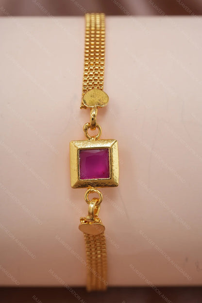 Designer High Gold Plated Ruby Stone Mesh Chain Bracelet