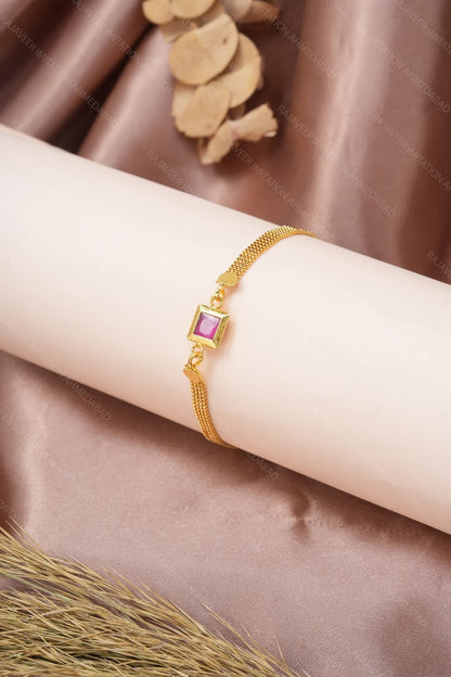 Designer High Gold Plated Ruby Stone Mesh Chain Bracelet