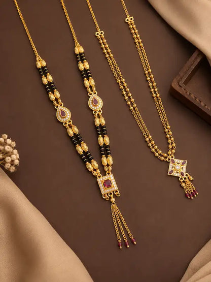 Designer High Gold Plated Ruby Stone & AD Diamond Mangalsutra Combo Set for Women