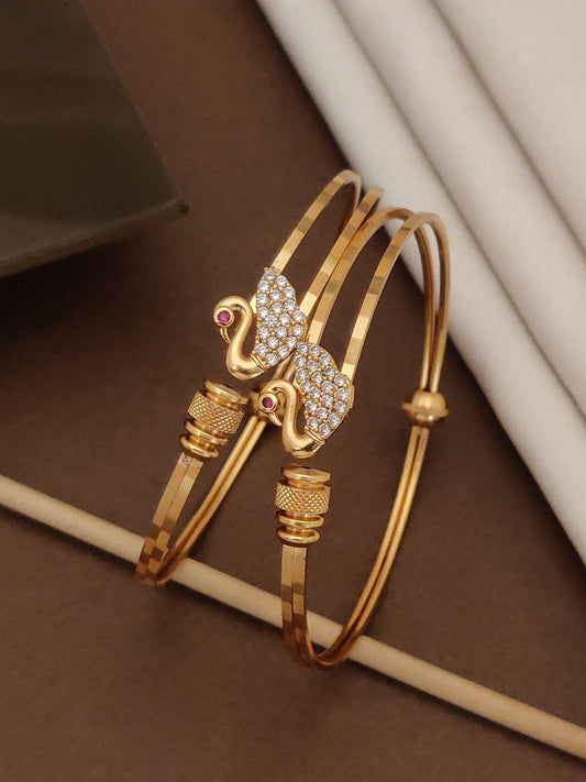 Designer High Gold Plated Swan Design AD Diamond Studded Bangles for Women
