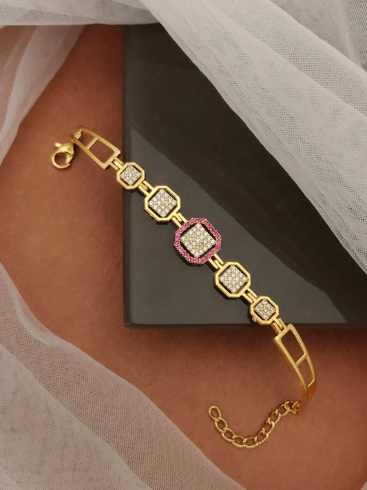 Stylish Micro Gold Plated Ad Diamond Bracelet With Ruby Stones