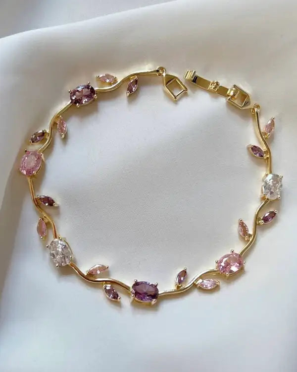 Tulip  Micro Gold Plated Multi-Color Crystal Wave Bracelet for Women | Premium Adjustable Fancy Bracelet
