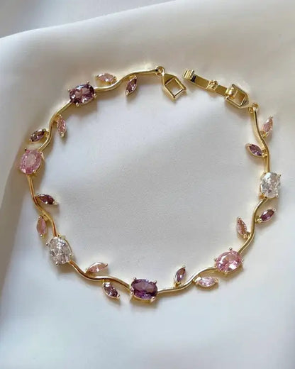Tulip  Micro Gold Plated Multi-Color Crystal Wave Bracelet for Women | Premium Adjustable Fancy Bracelet