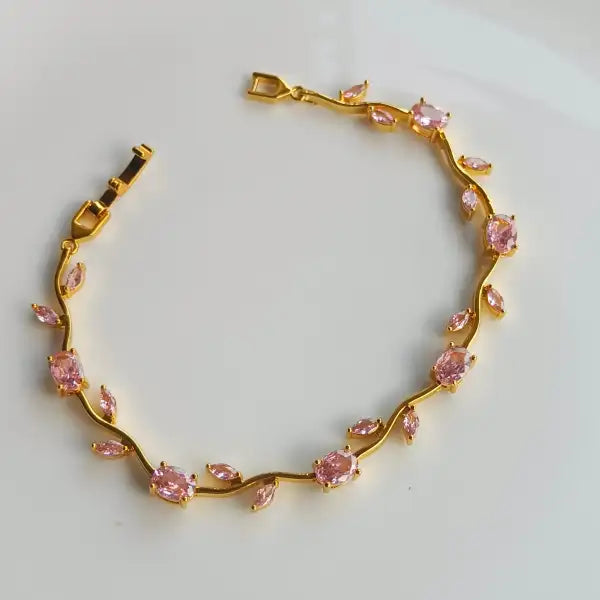 Tulip Micro Gold Plated Pink Crystal Wave Bracelet for Women | Premium Fancy Party Wear Bracelet