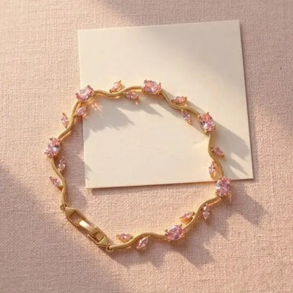 Tulip Micro Gold Plated Pink Crystal Wave Bracelet for Women | Premium Fancy Party Wear Bracelet