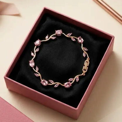Tulip Micro Gold Plated Pink Crystal Wave Bracelet for Women | Premium Fancy Party Wear Bracelet