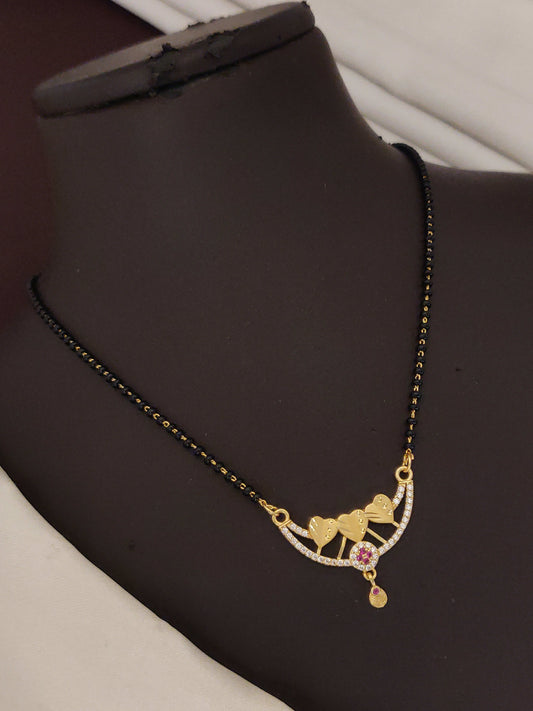 Triple Heart Gold Plated AD Diamond Studded Mangalsutra for Women