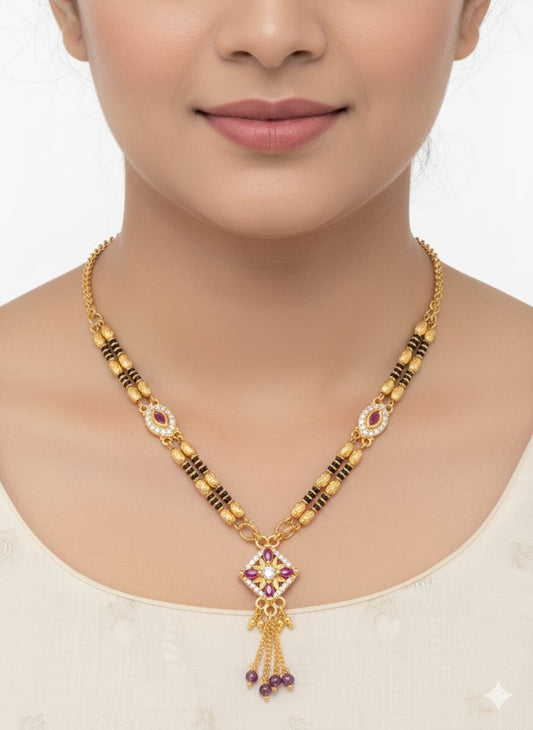 High Gold Plated Ad Diamond Studded Square Design Mangalsutra For Women
