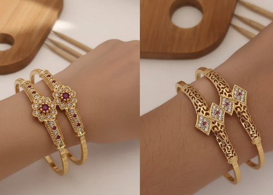 Micro Gold Plated Ad Diamond Studded Fancy Adjustable Kadli Combo – 2 Pairs For Women