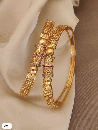 Stylish Gold Plated Fancy 2 Pcs Bangles With Ad Ruby Stones For Women