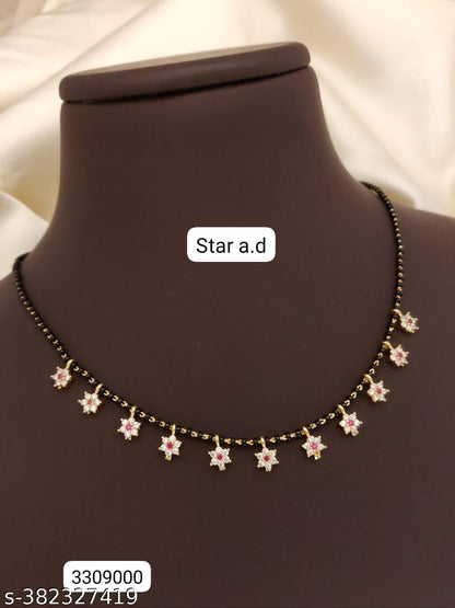 Designer Premium Quality High Gold Plated Ad Diamond Fancy Star Mangalsutra For Women