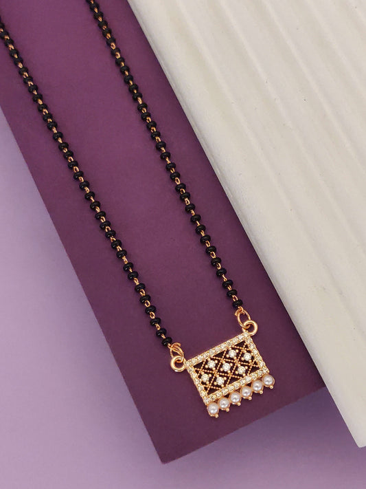 Designer rose gold plaed ad diamond studed pearl drop fancy mangalsutra