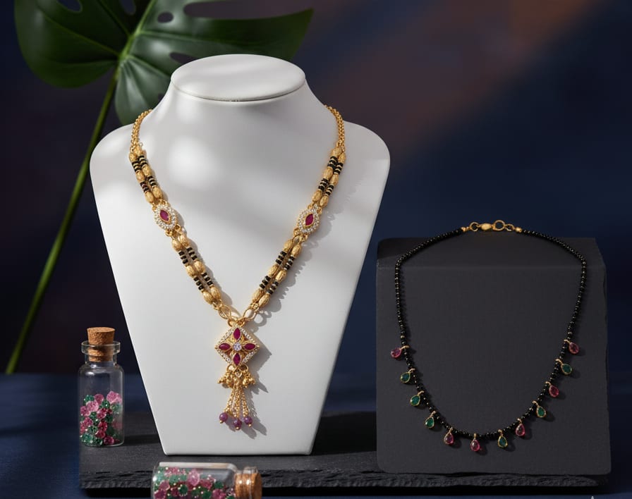 Micro Gold Plated Ad Diamond Studded Fancy Mangalsutra Combo