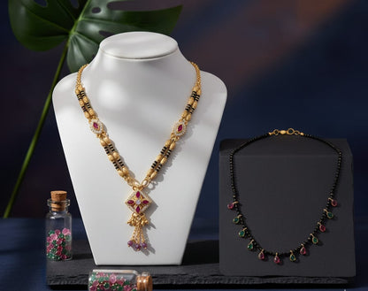 Micro Gold Plated Ad Diamond Studded Fancy Mangalsutra Combo