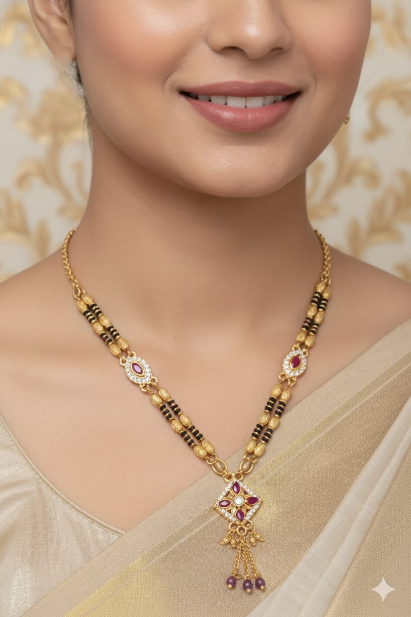 Micro Gold Plated Ad Diamond Studded Fancy Mangalsutra Combo