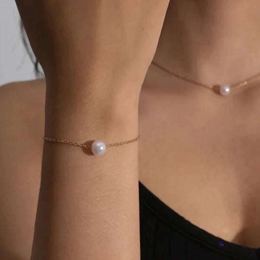 Gold Plated Daily Wear Pearl Drop Fancy Chain With Bracelet