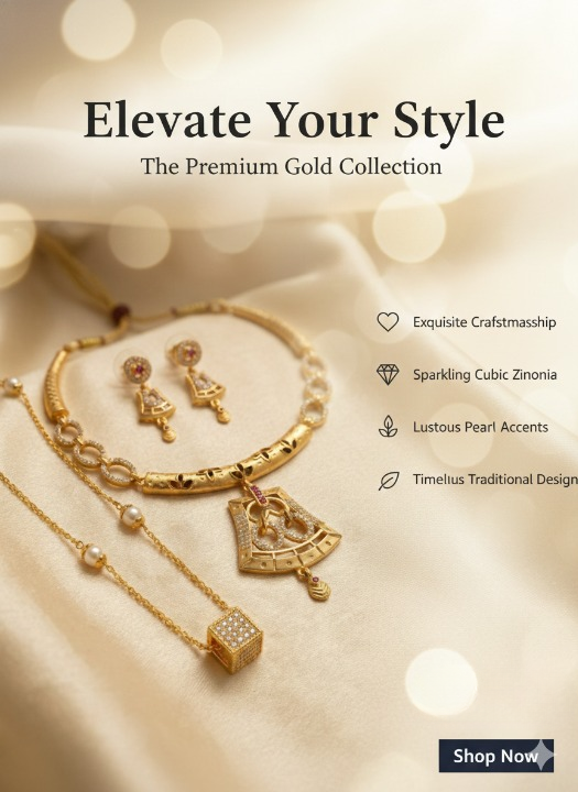 Elegant Dual-Layer AD Diamond chain with Gold-Plated Necklace Set with Designer Earrings