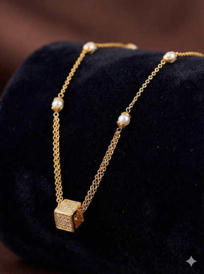 Elegant Dual-Layer AD Diamond chain with Gold-Plated Necklace Set with Designer Earrings