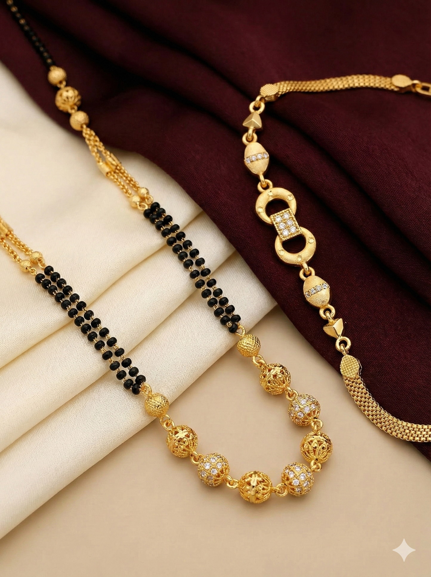 Elegant Dual Line Black Beaded Gold-Plated Mangalsutra with Designer gold  plated bracelet